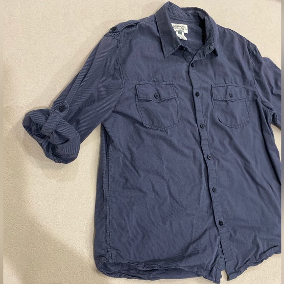 Gray PINSTRIPE Long Sleeve Black Charcoal Collared Button-Down Night Life Shirt - Picture 5 of 13